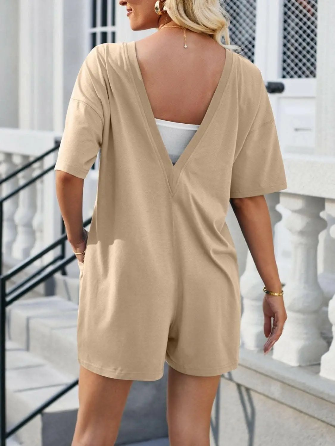 Chic backless romper with pockets - Love Salve